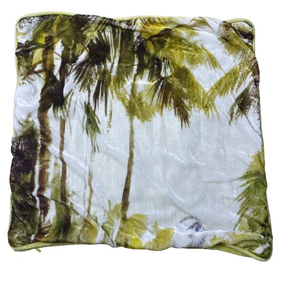 Arhaus Green & White Palm Tree Print Silk Blend Velour Pillow Covers - Fit 18x18 - Picture 1 of 10
